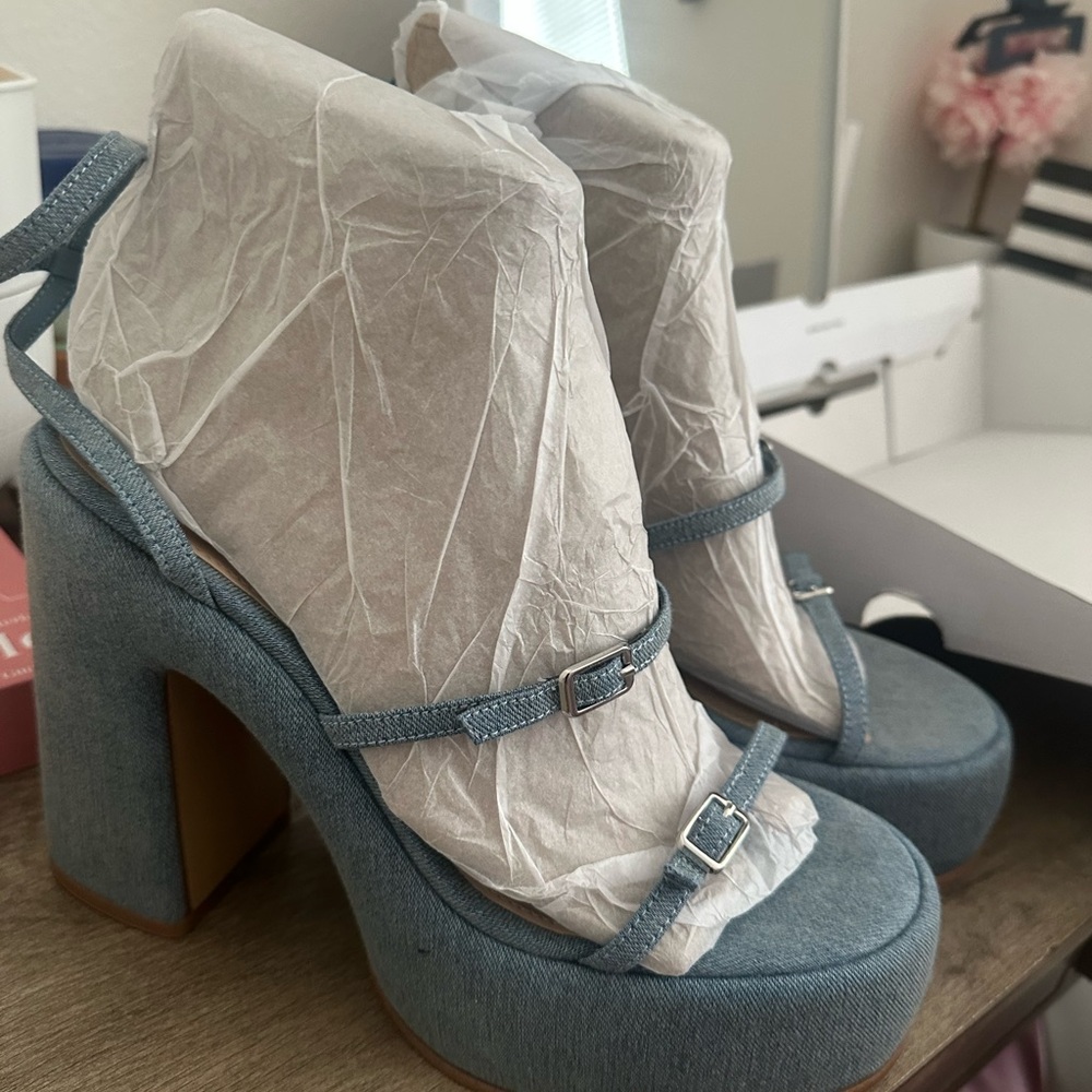 Aldo Denim Blue Platform Sandals